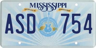 MS license plate ASD754