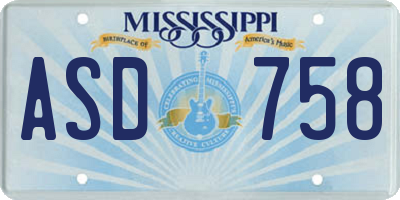 MS license plate ASD758