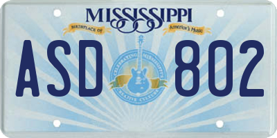 MS license plate ASD802