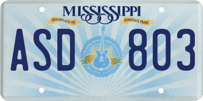 MS license plate ASD803