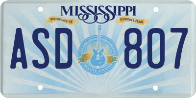 MS license plate ASD807