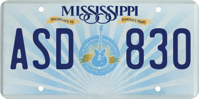 MS license plate ASD830