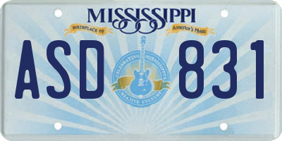MS license plate ASD831
