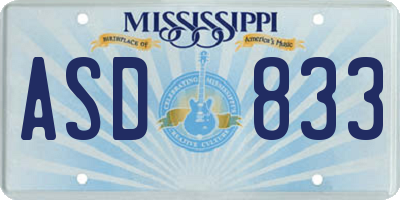 MS license plate ASD833