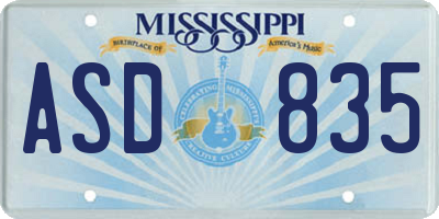 MS license plate ASD835