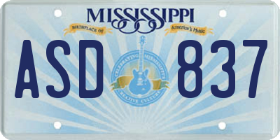 MS license plate ASD837