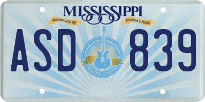 MS license plate ASD839