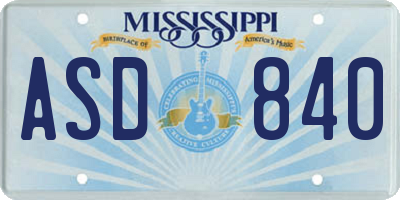 MS license plate ASD840