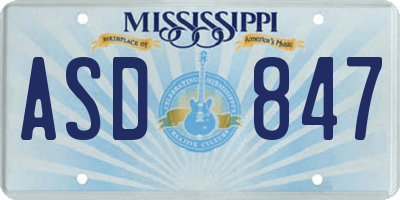 MS license plate ASD847