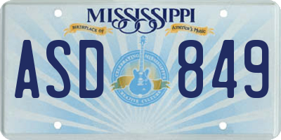 MS license plate ASD849