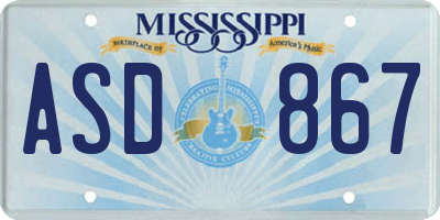 MS license plate ASD867