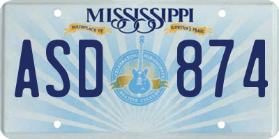 MS license plate ASD874