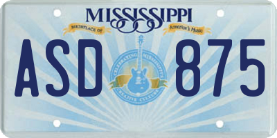 MS license plate ASD875