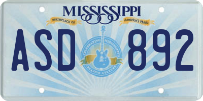 MS license plate ASD892