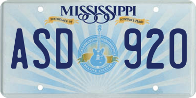 MS license plate ASD920