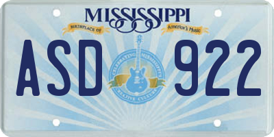 MS license plate ASD922