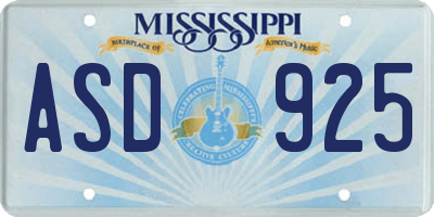 MS license plate ASD925