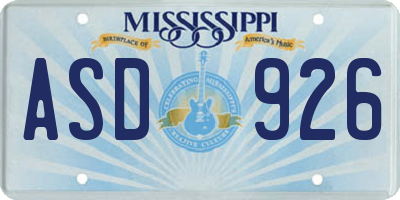MS license plate ASD926