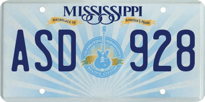 MS license plate ASD928
