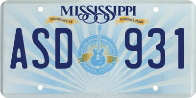 MS license plate ASD931