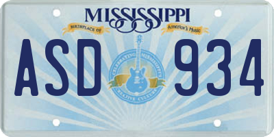 MS license plate ASD934