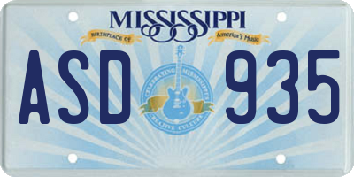 MS license plate ASD935