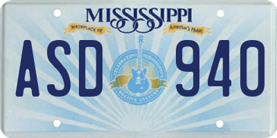 MS license plate ASD940