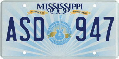 MS license plate ASD947