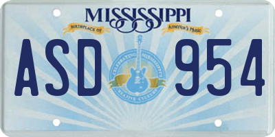 MS license plate ASD954