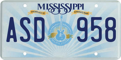 MS license plate ASD958