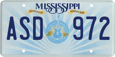 MS license plate ASD972