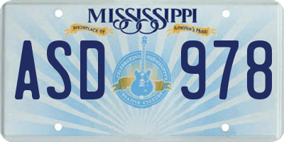MS license plate ASD978