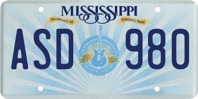 MS license plate ASD980
