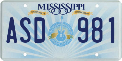 MS license plate ASD981