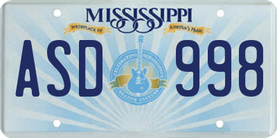 MS license plate ASD998