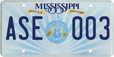 MS license plate ASE003
