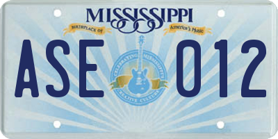 MS license plate ASE012