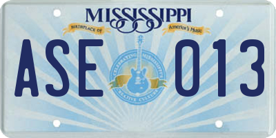 MS license plate ASE013