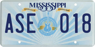 MS license plate ASE018