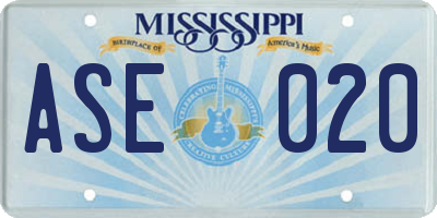 MS license plate ASE020