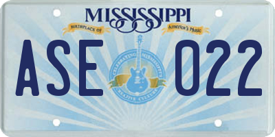 MS license plate ASE022