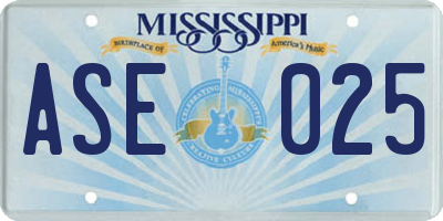 MS license plate ASE025