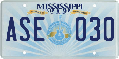 MS license plate ASE030