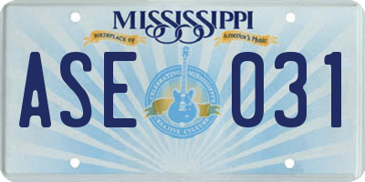 MS license plate ASE031