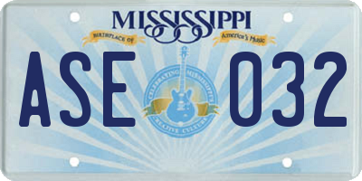 MS license plate ASE032
