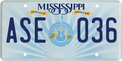 MS license plate ASE036