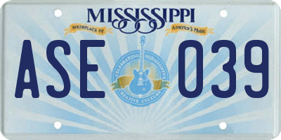 MS license plate ASE039