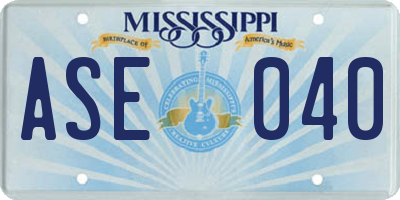 MS license plate ASE040