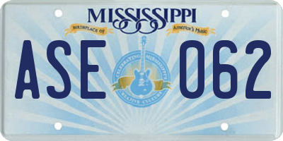 MS license plate ASE062