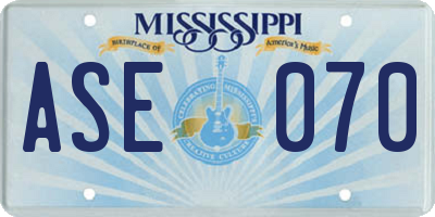MS license plate ASE070